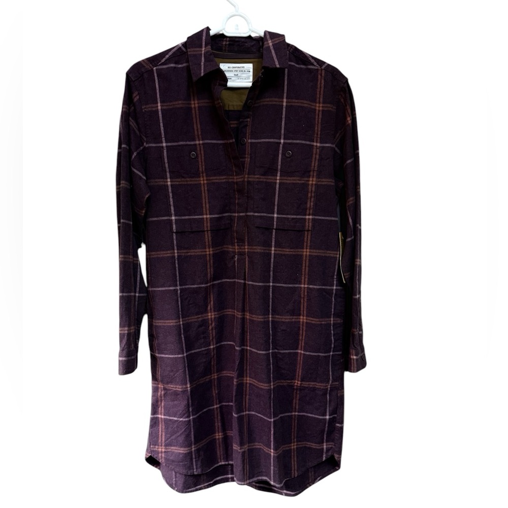 Rei Coop Wallace Lake Flannel Shirt Dress S Plaid Pockets Outdoor